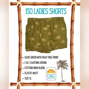 IN SEARCH OF: Olive Green Shorts with Palm Tree Print